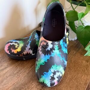 Crocs Neria‎ Pro II Clogs Womens Size 7 Black Tie Dye Slip Resistant Work Shoes